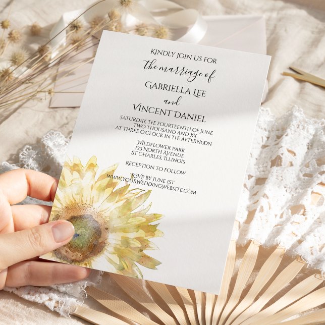 Yellow Sunflower Watercolor Wedding Invitation (Creator Uploaded)