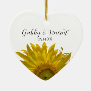 Yellow Sunflower Wedding Ceramic Ornament