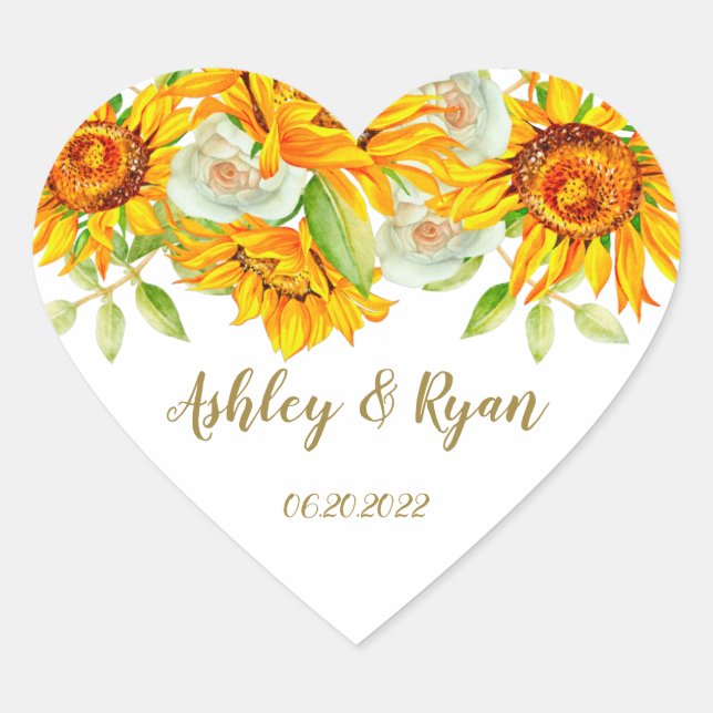Yellow Sunflower Wedding  Classic  Heart Sticker (Front)
