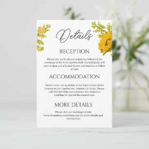 Yellow Sunflower Wedding Details Enclosure Card