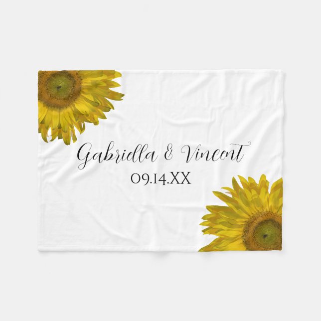 Yellow Sunflower Wedding Fleece Blanket (Front (Horizontal))