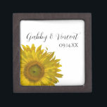 Yellow Sunflower Wedding Jewellery Box<br><div class="desc">Customise the pretty Yellow Sunflower Wedding Gift Box with the personal names of the bride and groom and specific marriage ceremony date to create a keepsake gift for the bride or her bridesmaids. This beautiful floral wedding gift box features a yellow sunflower blossom with a white background.</div>