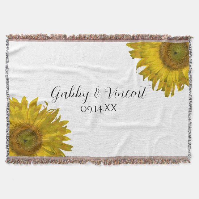 Yellow Sunflower Wedding Keepsake Throw Blanket (Front)
