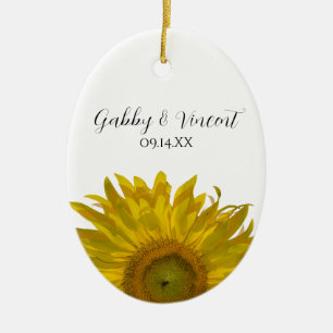 Yellow Sunflower Wedding Photo Ceramic Ornament