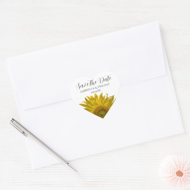 Yellow Sunflower Wedding Save the Date Heart Sticker (Envelope)