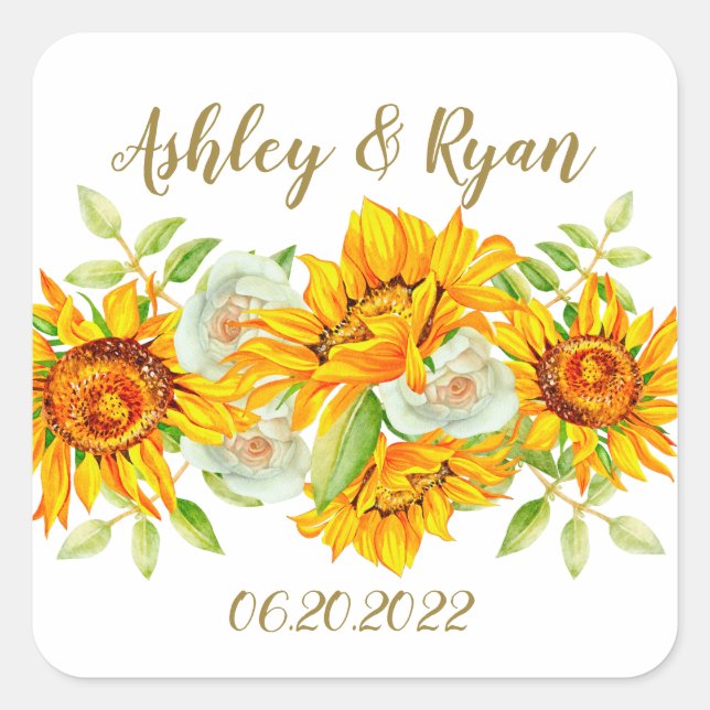 Yellow Sunflower Wedding Square Sticker (Front)