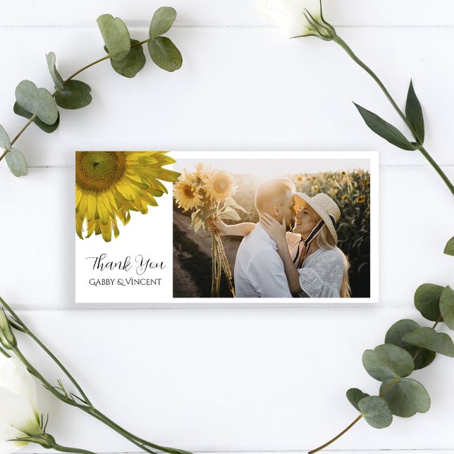 Yellow Sunflower Wedding Thank You Photo Card (Creator Uploaded)
