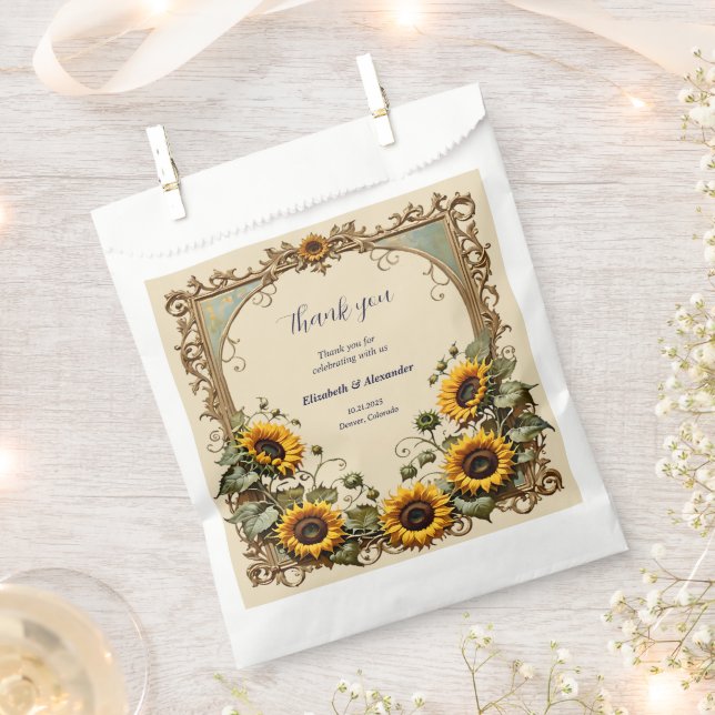 Yellow sunflower with art frame wedding  favour bag (Clipped)