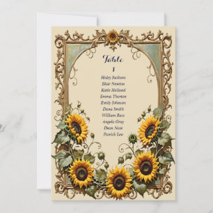 Yellow sunflower with art seating chart card