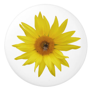 Yellow Sunflower with Bee Ceramic Knob