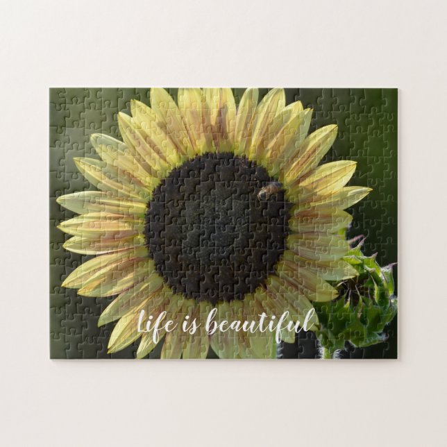 Yellow Sunflower with Bee Inspirational Quote Jigsaw Puzzle (Horizontal)