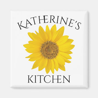 Yellow Sunflower with Custom Name Kitchen Magnet