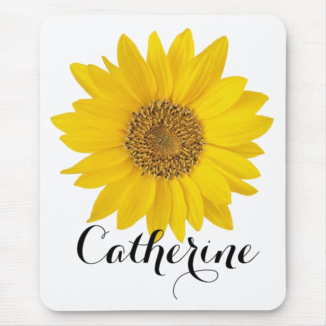 Yellow Sunflower with Custom Name Mouse Pad (Front)