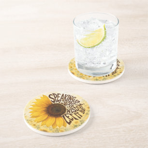 Yellow Sunflower with Inspirational Quote Coaster