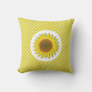 Yellow Sunflower with Polka Dots Outdoor Pillow