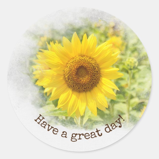 Yellow Sunflower with Quote Classic Round Sticker (Front)