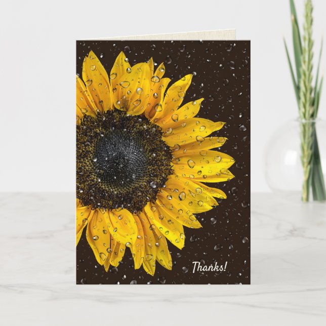 yellow sunflower with raindrops thank you card (Front)