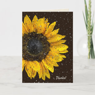 yellow sunflower with raindrops thank you card