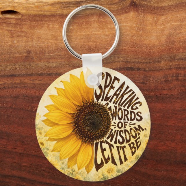 Yellow Sunflower with Uplifting Quote Key Ring (Back)