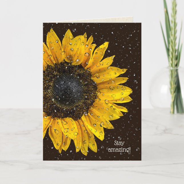 yellow sunflower with water droplets on glass card (Front)
