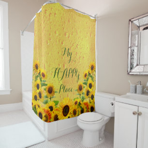 Yellow Sunflower with Water Drops My Happy Place  Shower Curtain