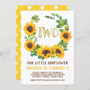 Yellow Sunflower Wreath 2nd Birthday Invitation
