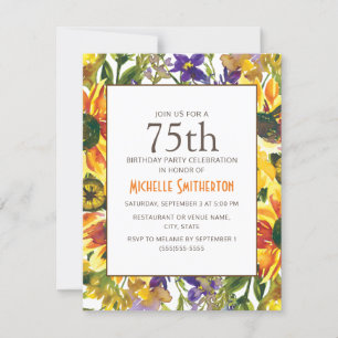 Yellow Sunflowers 75th Birthday Party Invitation