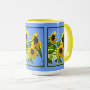 "YELLOW SUNFLOWERS AGAINST BLUE SKY" MUG