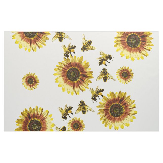 Yellow Sunflowers and Honey Bees Summer Pattern Fabric (Yard)
