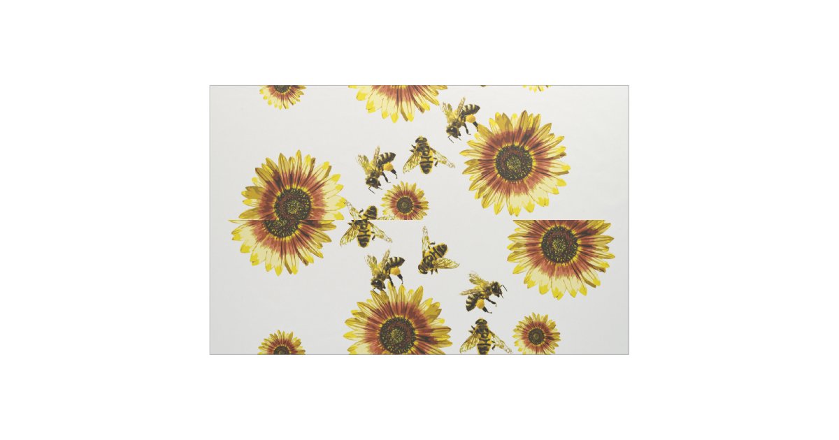 Yellow Sunflowers and Honey Bees Summer Pattern Fabric Zazzle