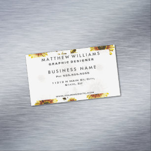 Yellow Sunflowers and Honey Bees Summer Pattern Magnetic Business Card