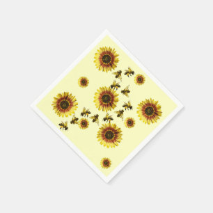 Yellow Sunflowers and Honey Bees Summer Pattern Napkin