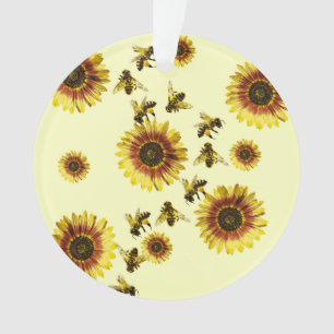 Yellow Sunflowers and Honey Bees Summer Pattern Ornament