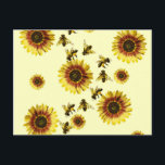 Yellow Sunflowers and Honey Bees Summer Pattern Postcard<br><div class="desc">This summery and cute summer sunflowers and honey bees pattern on pale yellow is perfect for the trendy and stylish woman. Its playful and cool design is great for many gifts and occasions; for yourself,  your friends,  or your family. Enjoy this bright and charming pattern for your next purchase!</div>