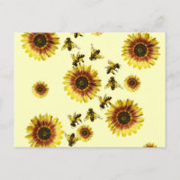 Yellow Sunflowers and Honey Bees Summer Pattern