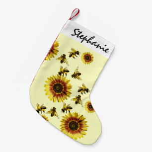 Yellow Sunflowers and Honey Bees Summer Pattern Small Christmas Stocking