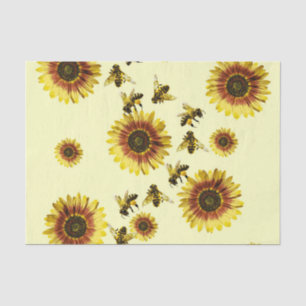 Yellow Sunflowers and Honey Bees Summer Pattern Tissue Paper