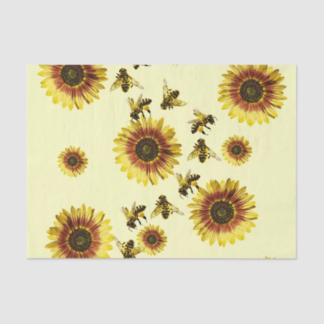Yellow Sunflowers and Honey Bees Summer Pattern Tissue Paper (Front)