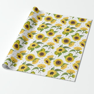 Yellow Sunflowers and Sunflower Seeds Wrapping Paper