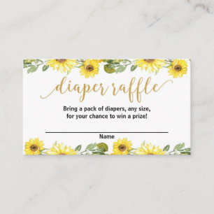 Yellow sunflowers baby shower diaper raffle cards