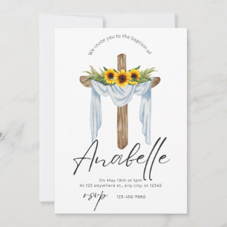 Yellow sunflowers baptism floral invitation