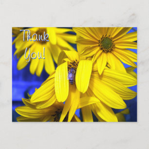 Yellow Sunflowers, Blue Bee -Thank You Card