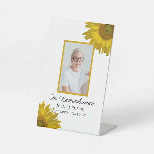 Yellow Sunflowers Celebration of Life Funeral Pedestal Sign (Front)