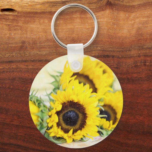 Yellow Sunflowers Circle Keychain (Front)