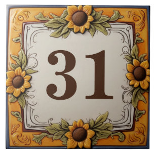 Yellow Sunflowers Custom House Number Sign Plaque Ceramic Tile