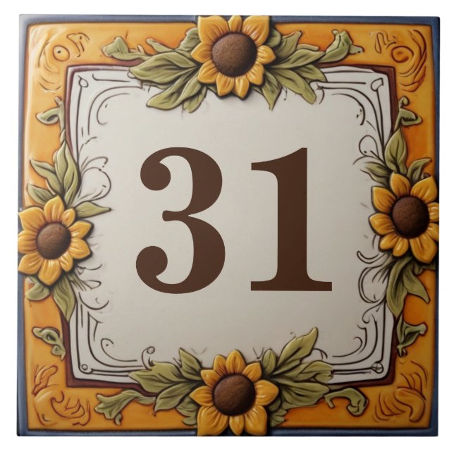 Yellow Sunflowers Custom House Number Sign Plaque Ceramic Tile (Front)