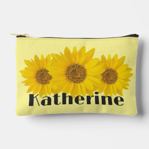Yellow Sunflowers Custom Name Accessory Pouch