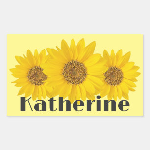 Yellow Sunflowers Custom Name Rectangular Sticker