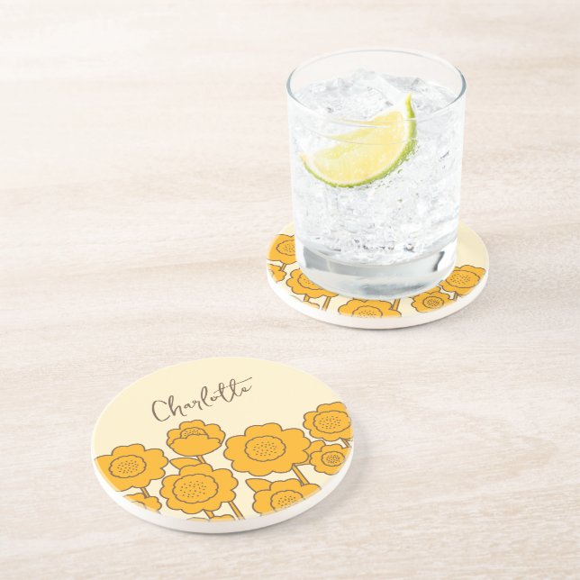  Yellow Sunflowers Customisable Name     Coaster (Side)