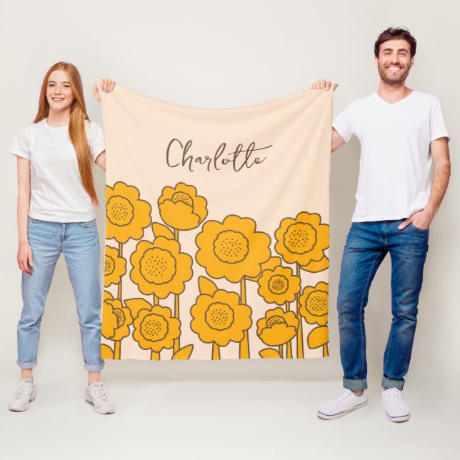  Yellow Sunflowers Customisable Name     Fleece Blanket (In Situ)